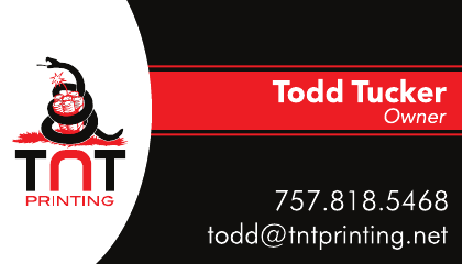 TNT Printing business card for owner Todd Tucker